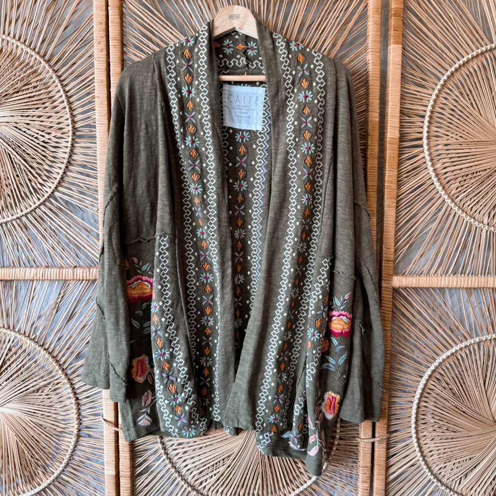 CAITE & Kyla Seo Karina Jacket Olive Green Embroidered Cardigan Jacket SZ S NWT